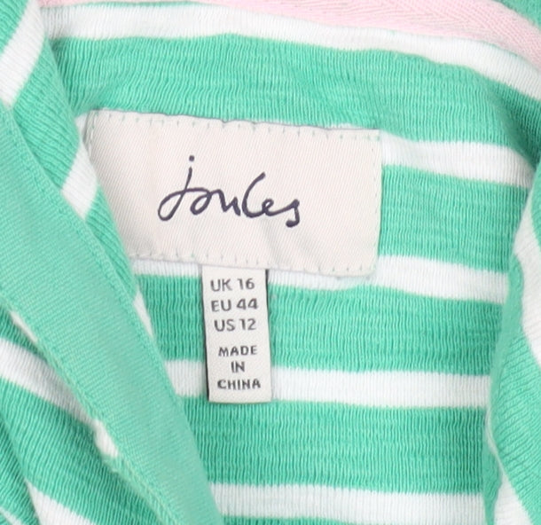 Joules Women's Green Striped Hoodie - Size 16