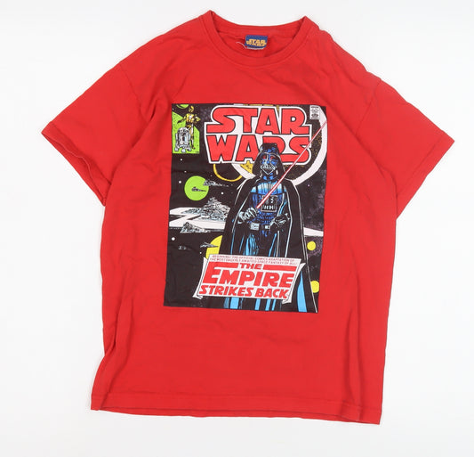 Front view of Star Wars boys’ red graphic t-shirt, size S, casual