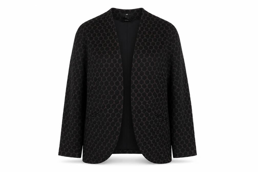 Front view of H&M Women’s Black Geometric Blazer, size S, Casual