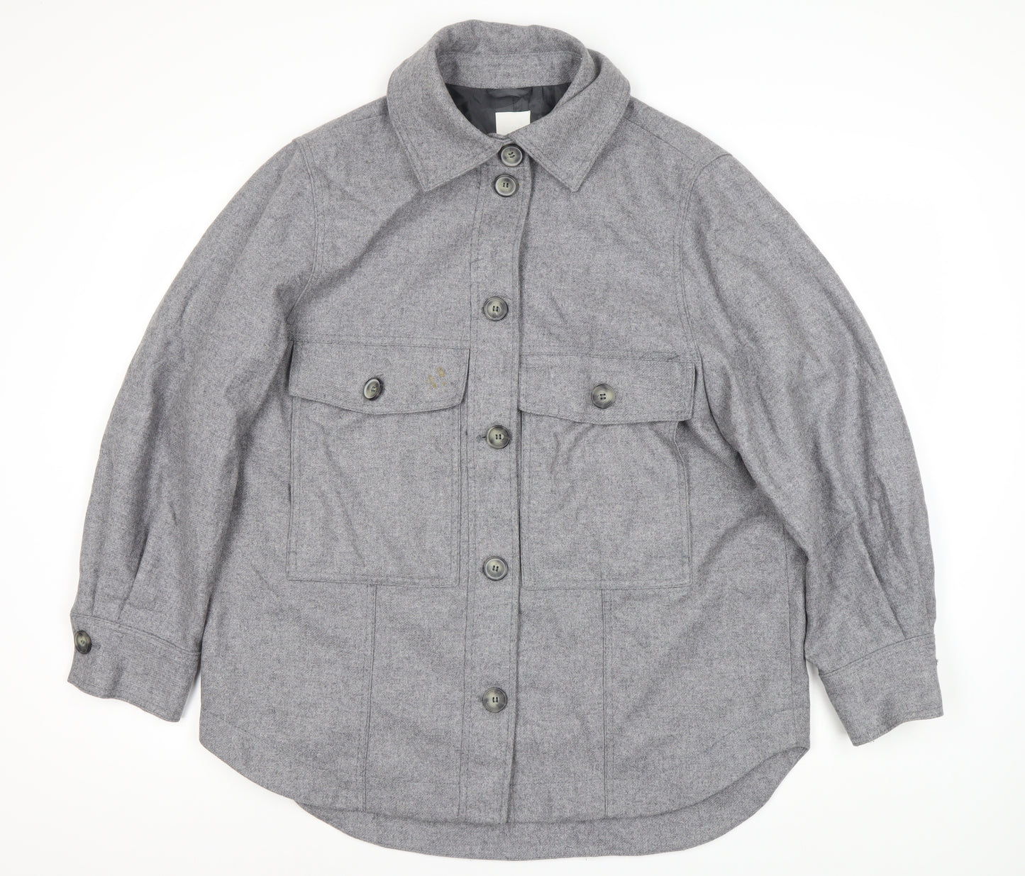 H&M Men's Grey Wool Blend Mid-Length Jacket M
