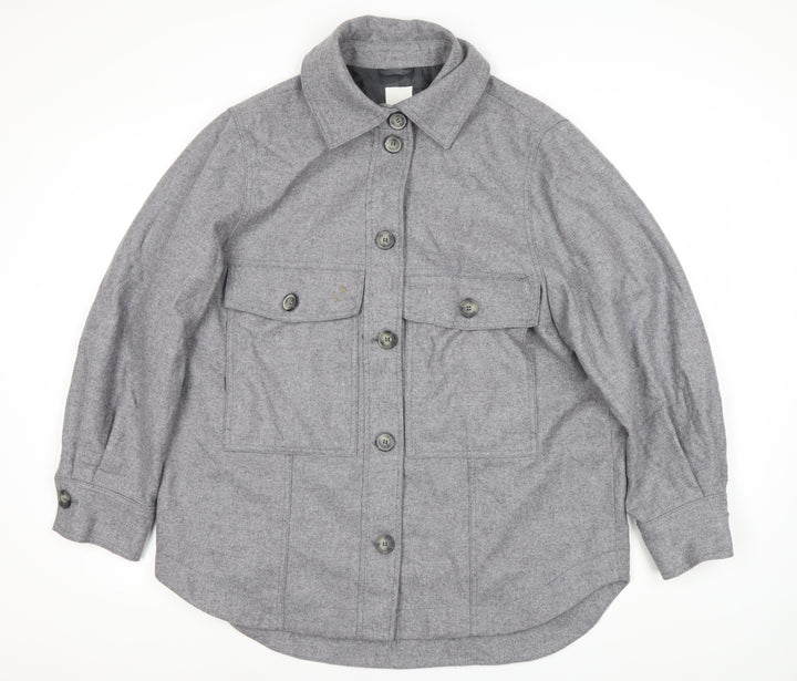 H&M Men's Grey Wool Blend Mid-Length Jacket M