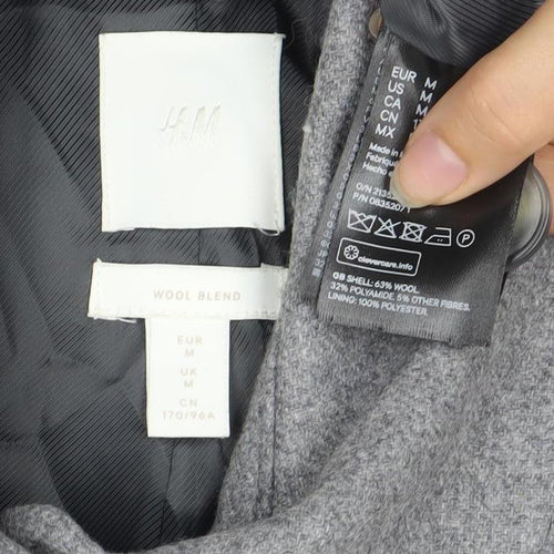 H&M Men's Grey Wool Blend Mid-Length Jacket M