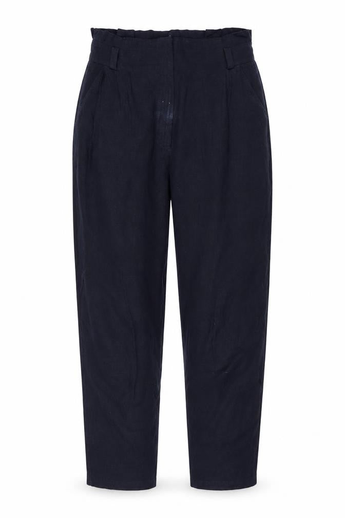 Front view of Asos Women's Blue Linen Blend Trousers, size 8