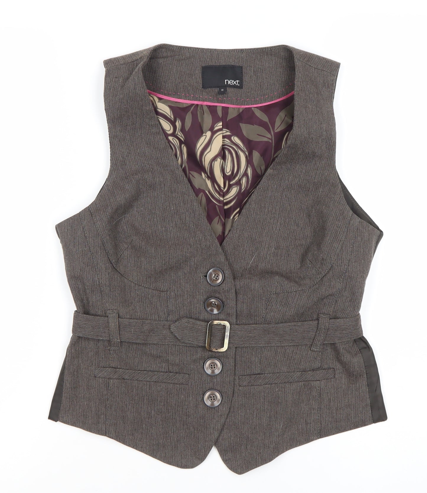 Next Women's Brown Herringbone Waistcoat Size 10