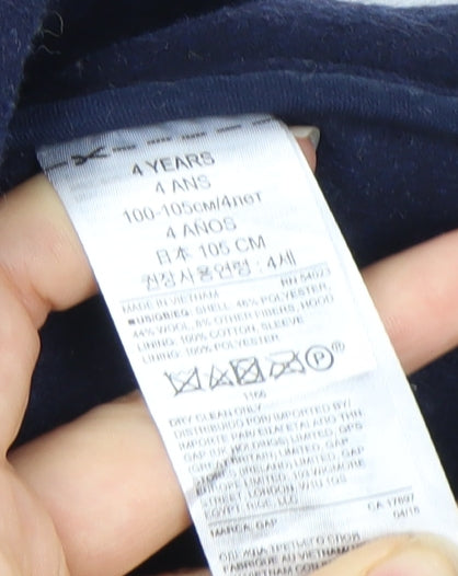 Gap Boys Blue Duffle Coat 4 Years Plaid Hooded Winter