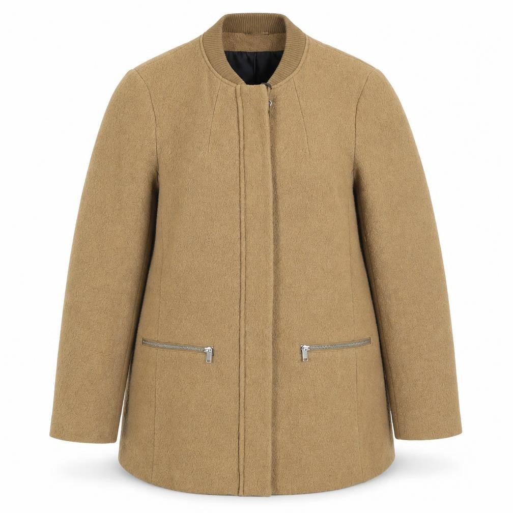 Front view of H&M Women's Brown Basic Jacket, size 12, Mid-Length