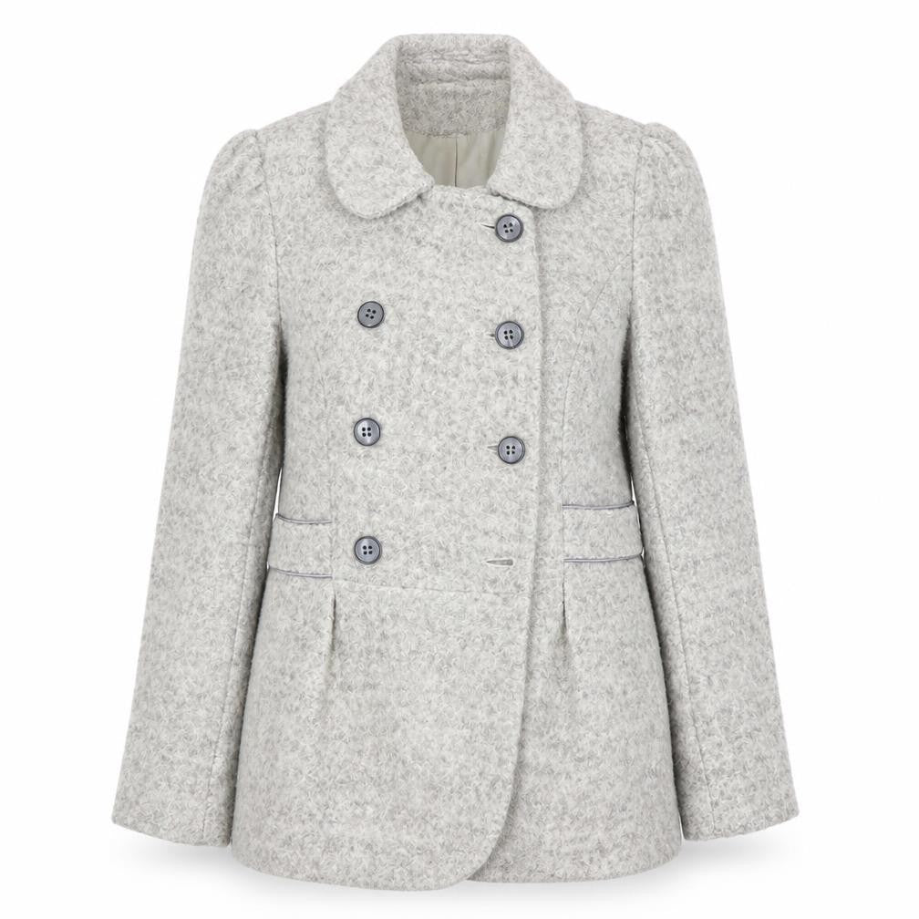 Front view of Warehouse Women's Grey Pea Coat, size 10