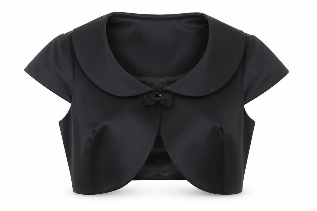 Front view of Linea Women's Black Suit Top, size 12, Short Sleeve