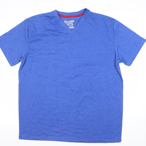 FTS Men's Blue V-Neck 2XL T-Shirt, Regular Fit, Solid