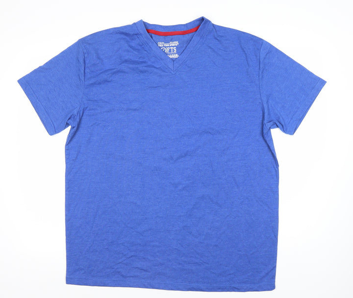 FTS Men's Blue V-Neck 2XL T-Shirt, Regular Fit, Solid