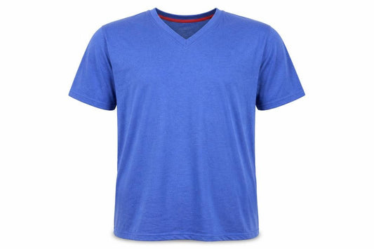 Front view of FTS Men's Blue V-Neck 2XL T-Shirt, Regular Fit, Solid