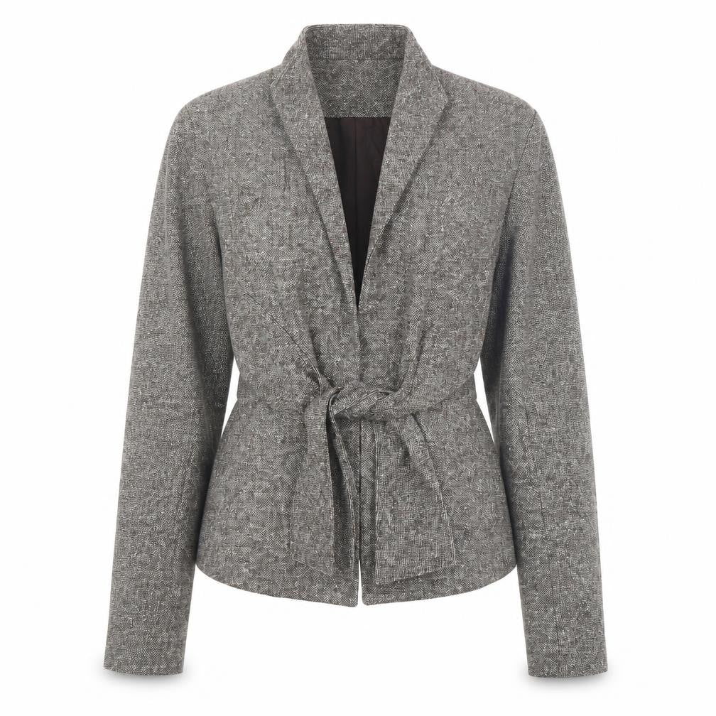 Front view of Anne Klein Women's Grey Tweed Belted Jacket, size 2