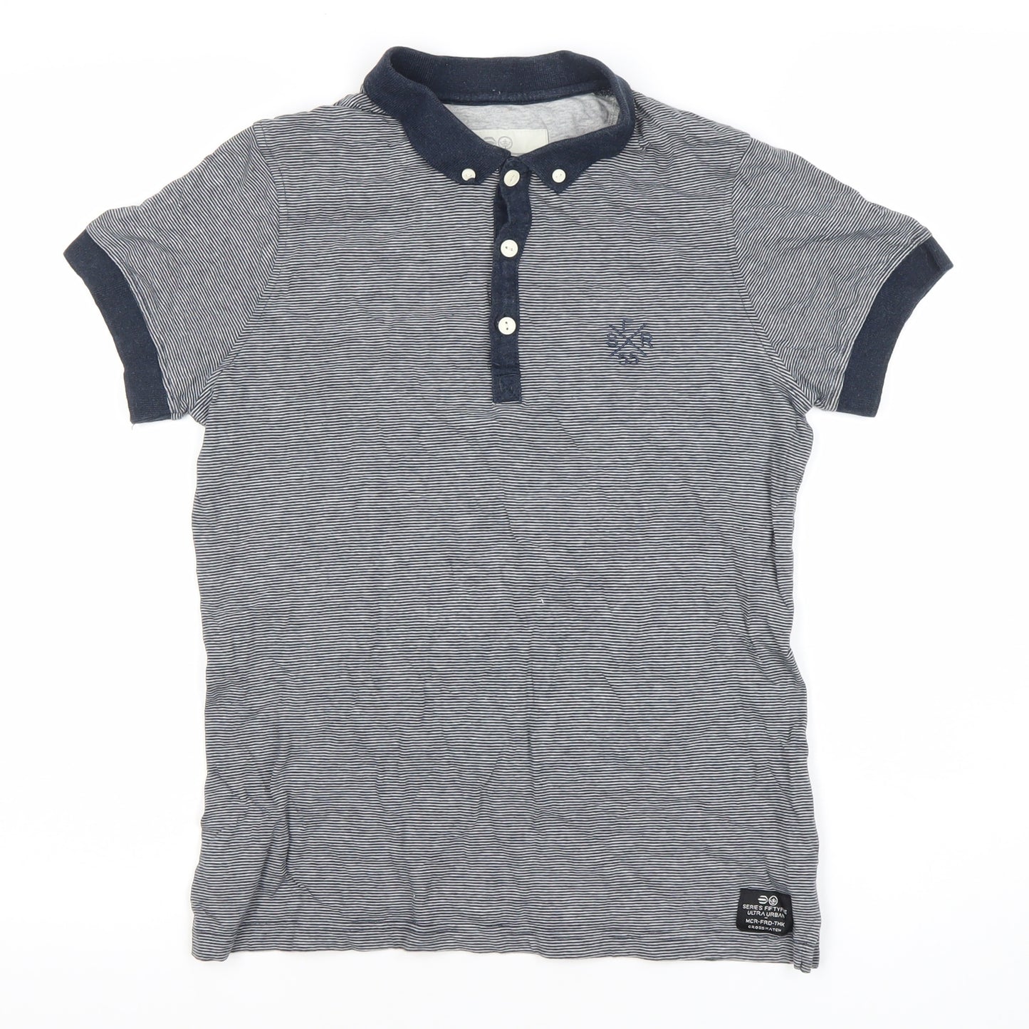 Crosshatch Men's Grey Striped Polo Shirt S