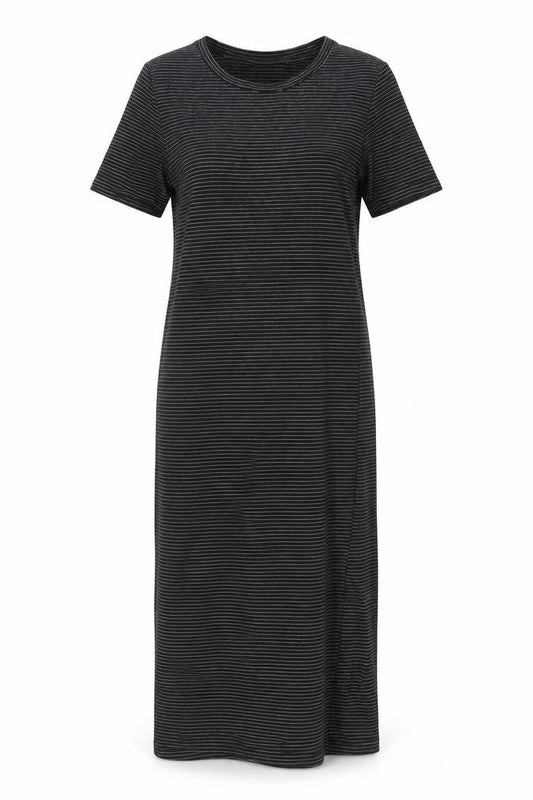 Front view of H&M Women's Black Striped Dress, XS, Short Sleeve, Casual