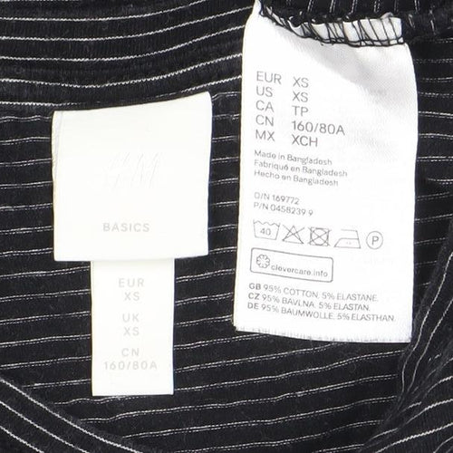 H&M Women's Black Striped Dress, XS, Short Sleeve, Casual
