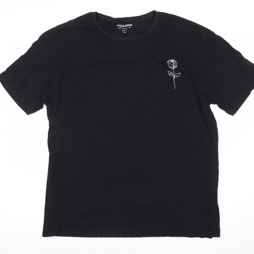 JACK & JONES Men's Black Art Rose Graphic T-Shirt L