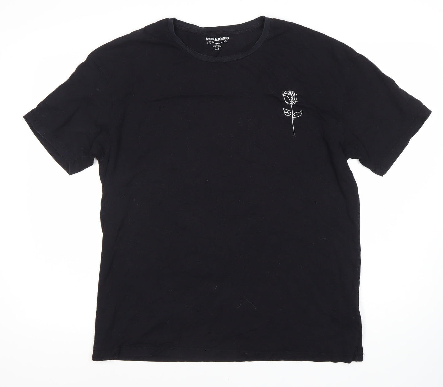 JACK & JONES Men's Black Art Rose Graphic T-Shirt L