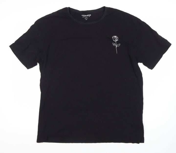 JACK & JONES Men's Black Art Rose Graphic T-Shirt L