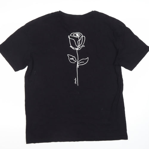JACK & JONES Men's Black Art Rose Graphic T-Shirt L