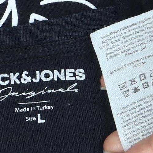 JACK & JONES Men's Black Art Rose Graphic T-Shirt L