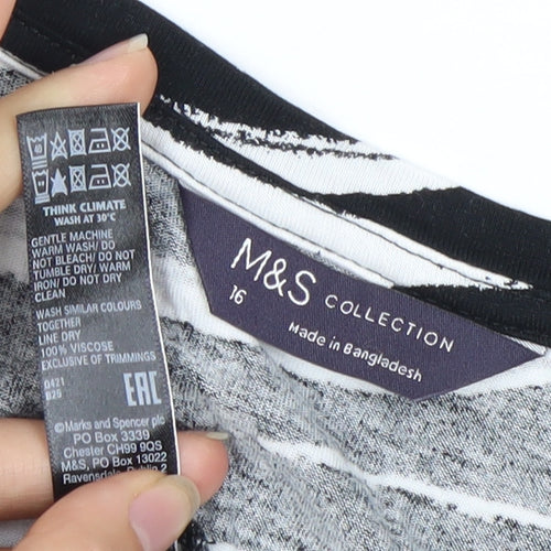 Marks and Spencer Women's Black Animal Print Dress, Size 16