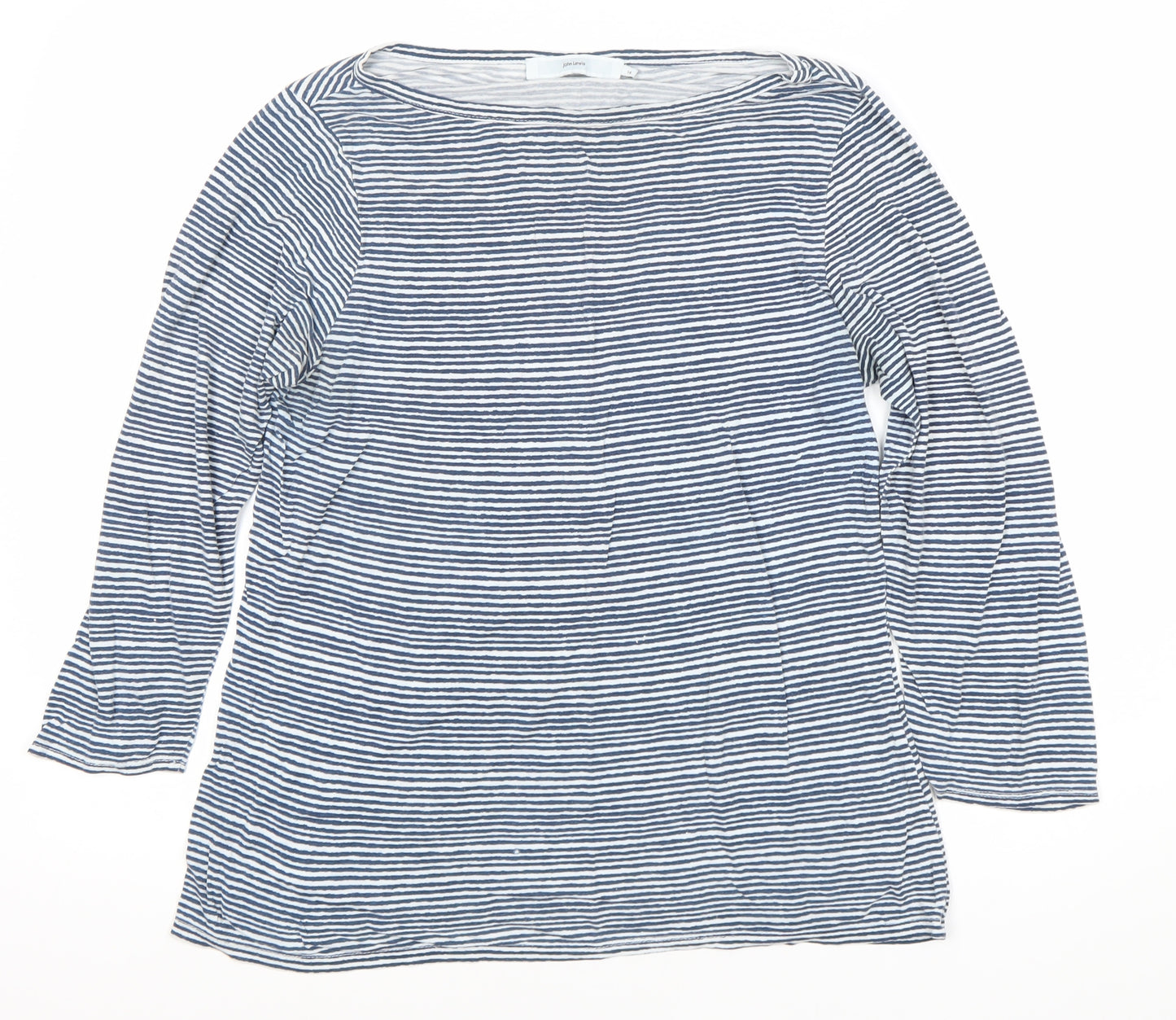 John Lewis Women's Blue Striped Boat Neck Top - Size 14