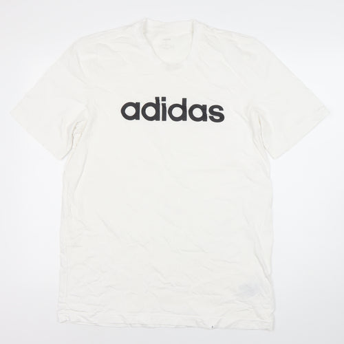 Adidas Men's White Logo T-Shirt, Size L, Crew Neck