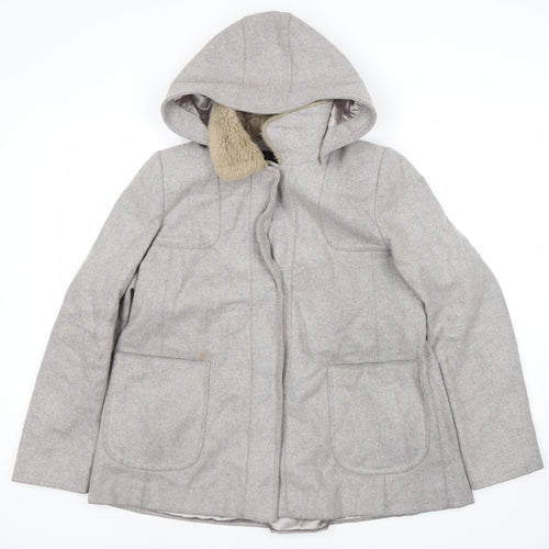 Topshop Women's Grey Coat Size 12 Hooded Casual