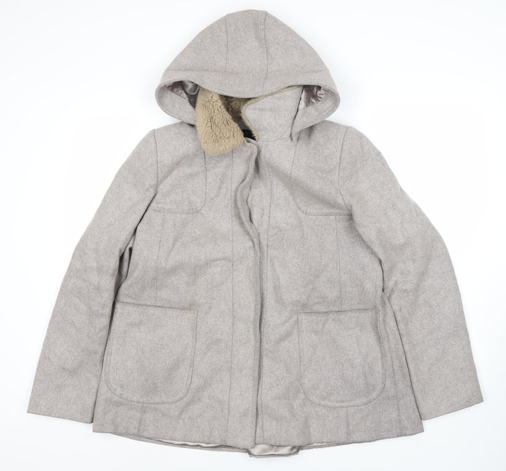 Topshop Women's Grey Coat Size 12 Hooded Casual