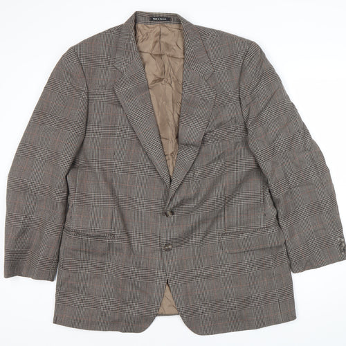 St Michael Men's Brown Wool Check Blazer, Size M, Vintage