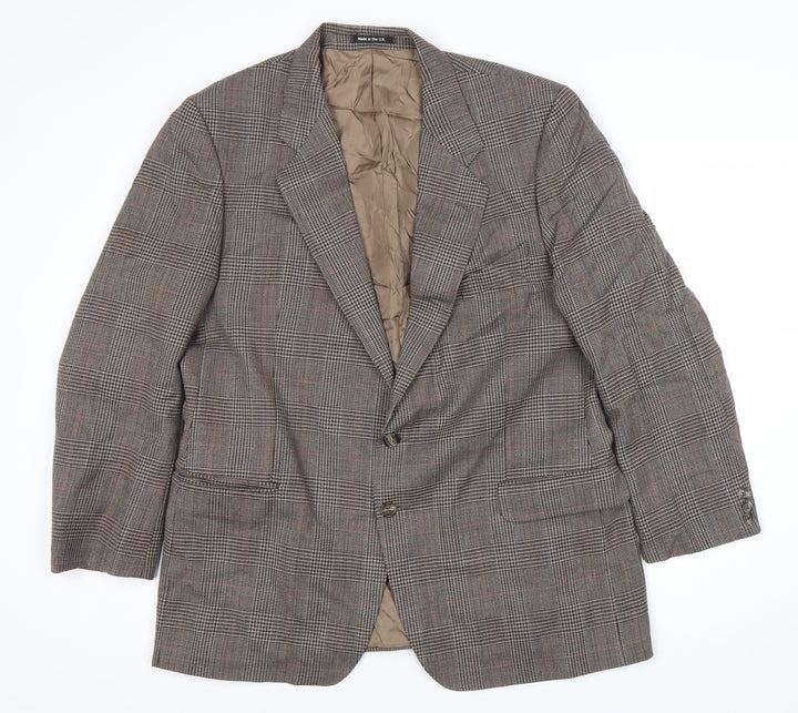 St Michael Men's Brown Wool Check Blazer, Size M, Vintage
