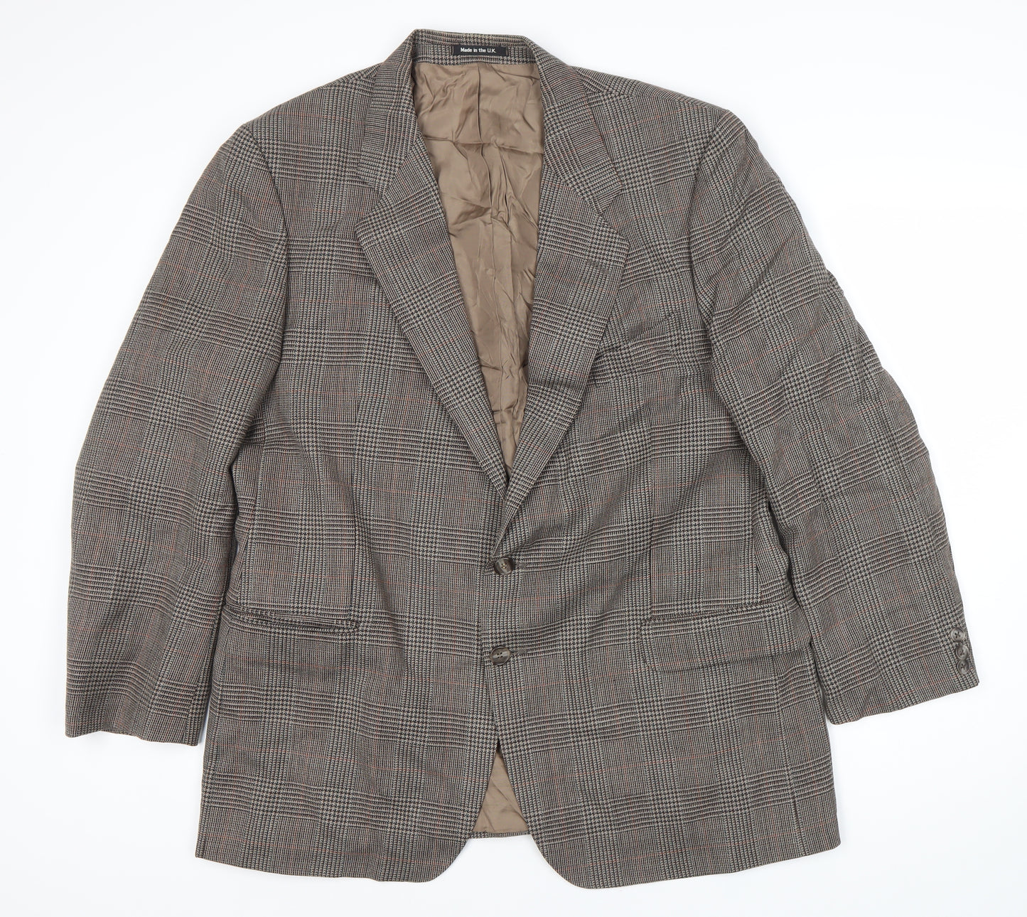 St Michael Men's Brown Wool Check Blazer, Size M, Vintage