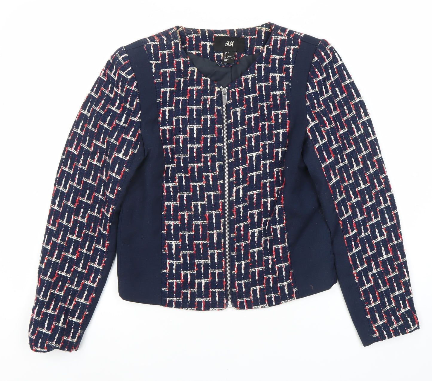 H&M Women's Blue Check Jacket Size 8 Casual