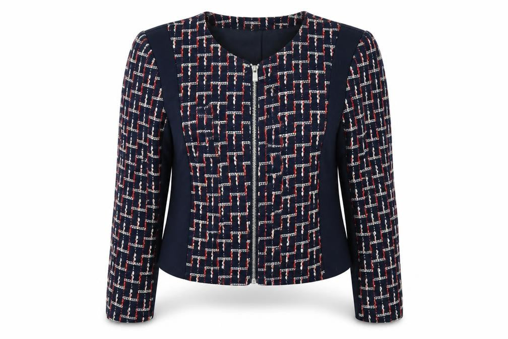 Front view of H&M Women's Blue Check Jacket, size 8, Casual