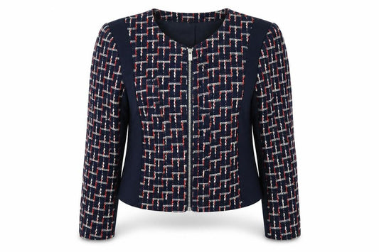 Front view of H&M Women's Blue Check Jacket, size 8, Casual