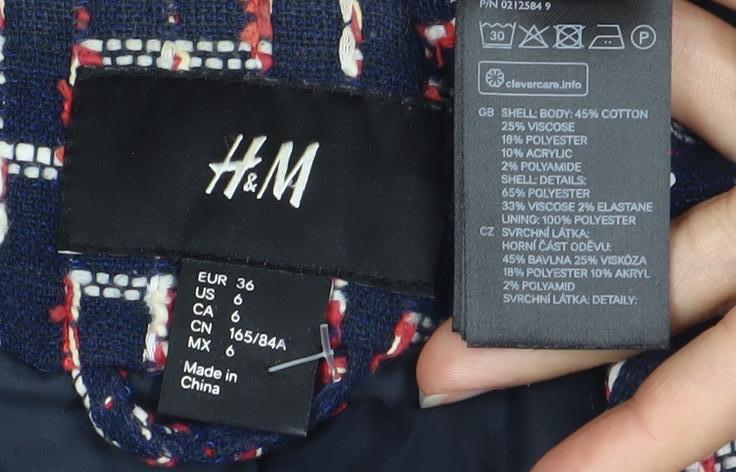 H&M Women's Blue Check Jacket Size 8 Casual