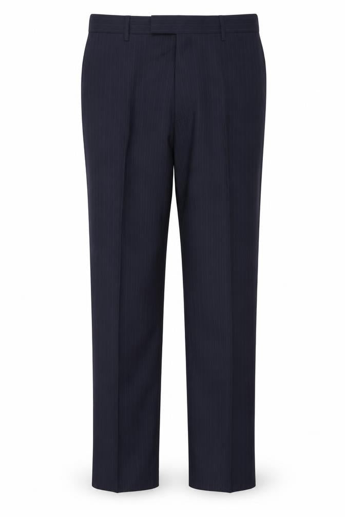 Front view of Jaeger Men's Black Striped Dress Pants 36R