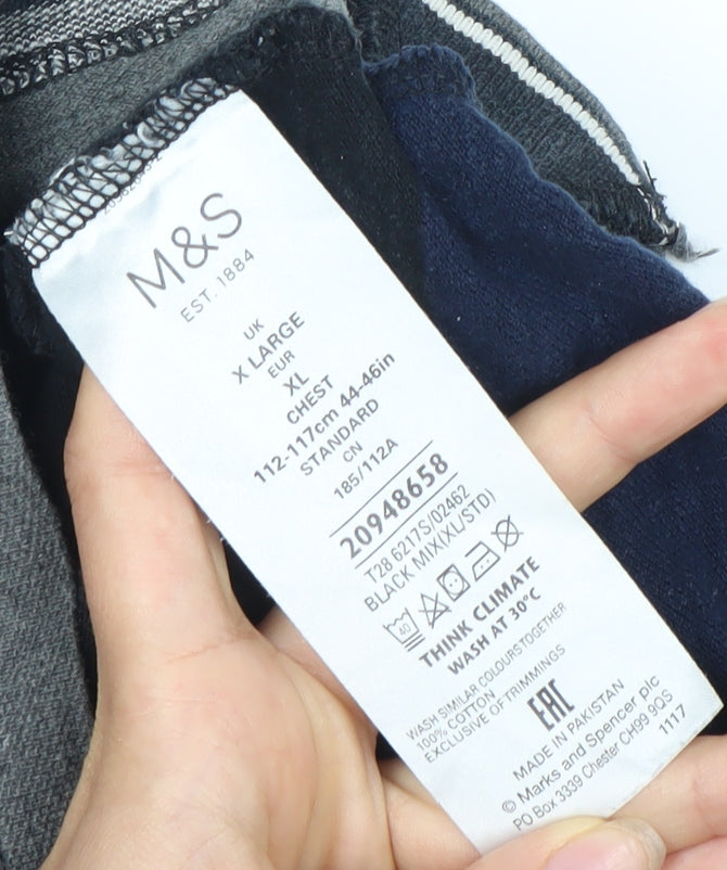 Marks and Spencer Men's Black XL Striped Polo