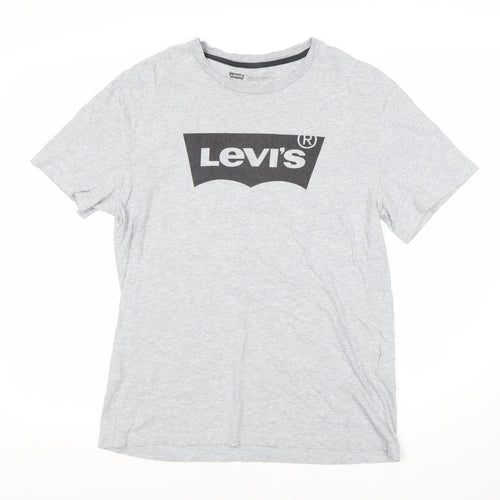 Levi's Men's Grey Cotton Crew Neck Logo T-Shirt