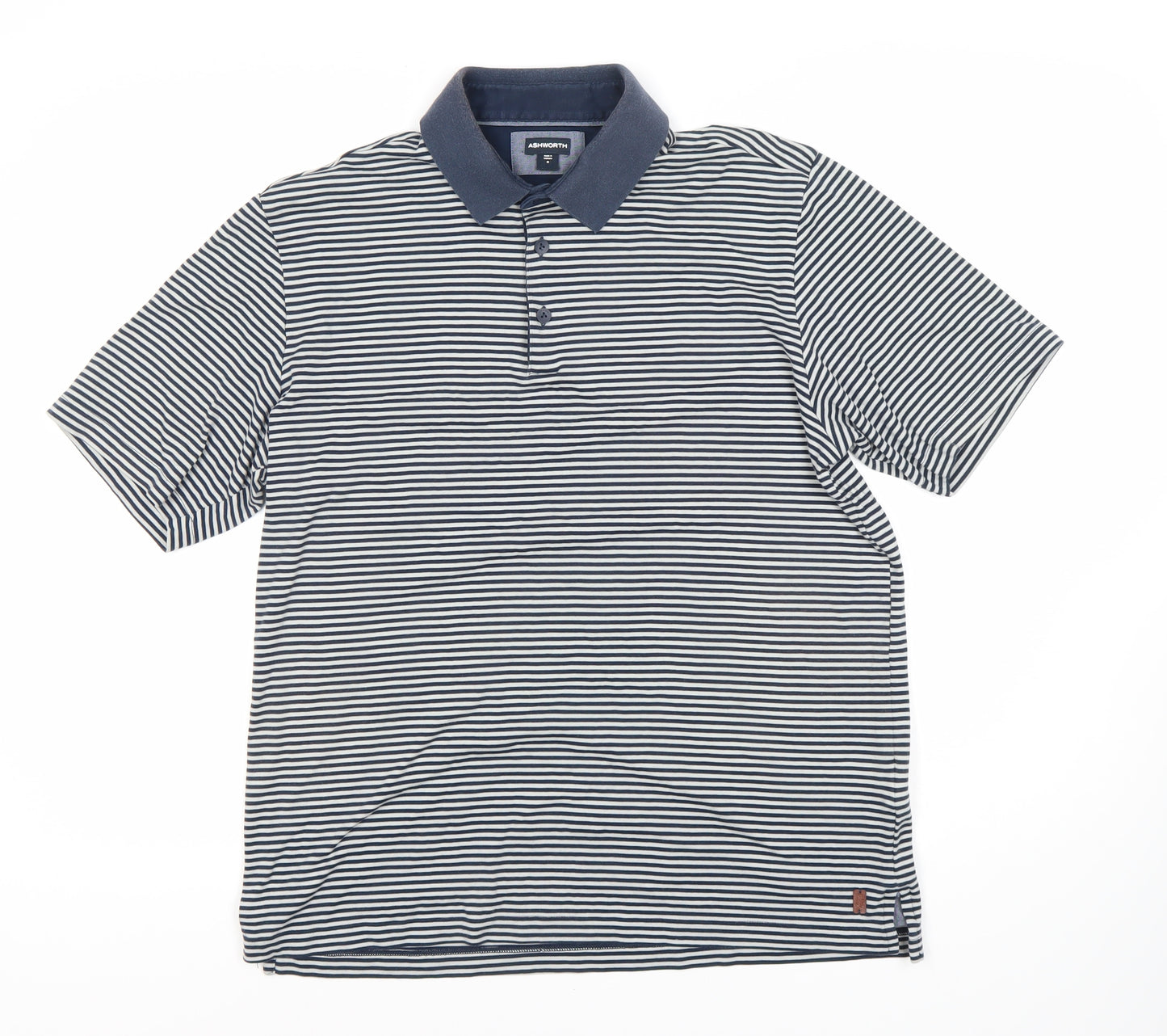 Ashworth Men's Blue Striped Polo Shirt M