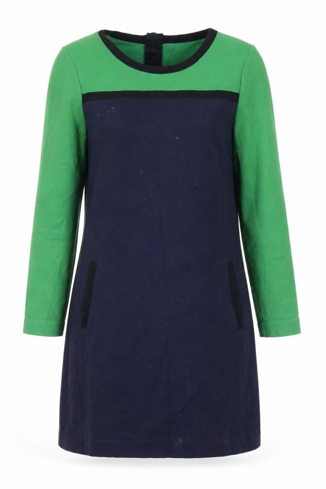 Front view of Boden Women's, size 12, Green Blue Colourblock Dress