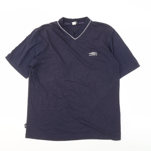Umbro Men's Blue V-Neck T-Shirt, M, Short Sleeve, Logo