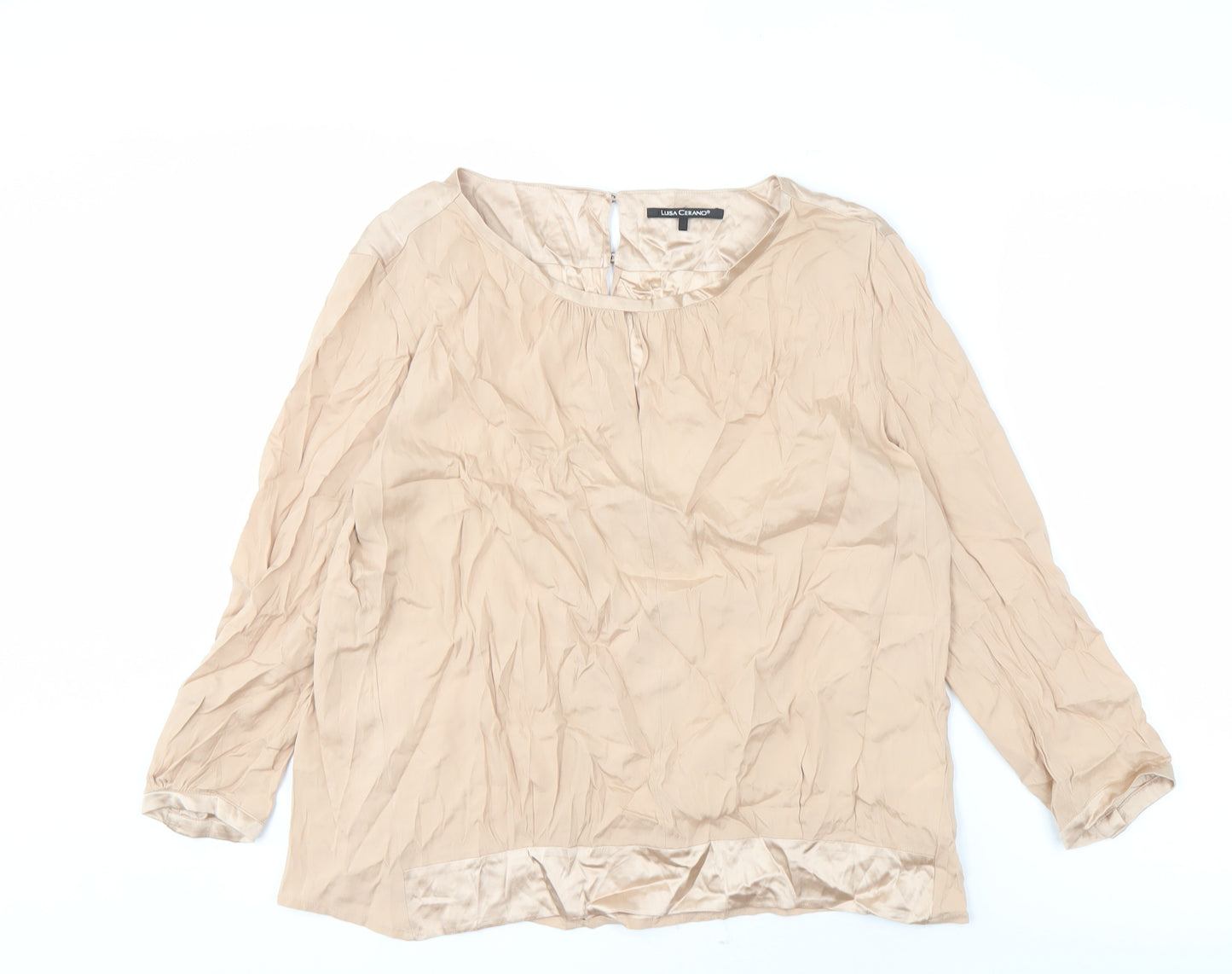 Luisa Cerano Beige Silk Blouse Women’s 3/4 Sleeve Size 14