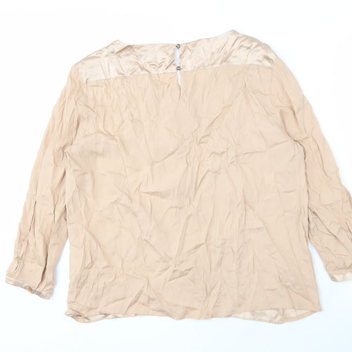 Luisa Cerano Beige Silk Blouse Women’s 3/4 Sleeve Size 14