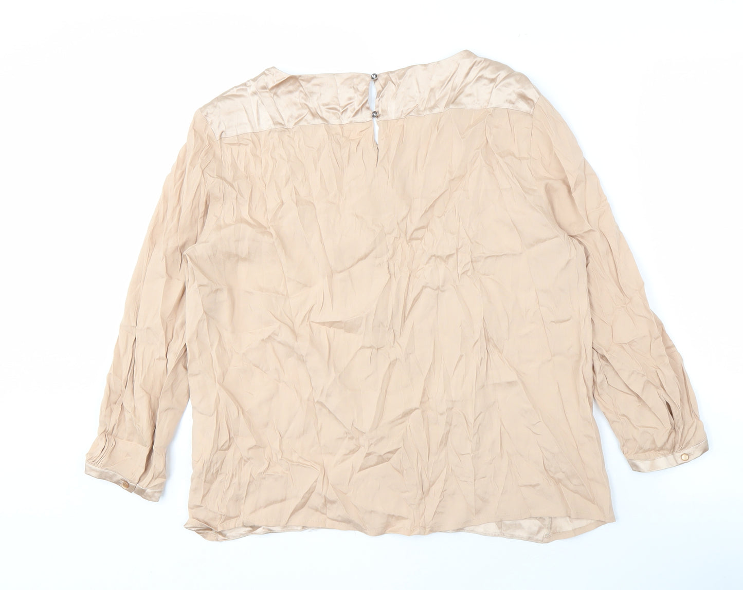 Luisa Cerano Beige Silk Blouse Women’s 3/4 Sleeve Size 14