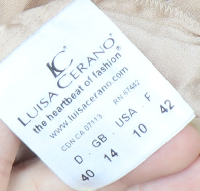 Luisa Cerano Beige Silk Blouse Women’s 3/4 Sleeve Size 14