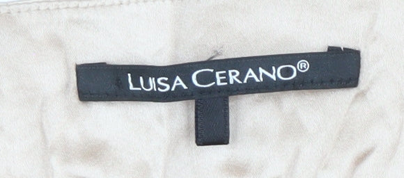 Luisa Cerano Beige Silk Blouse Women’s 3/4 Sleeve Size 14