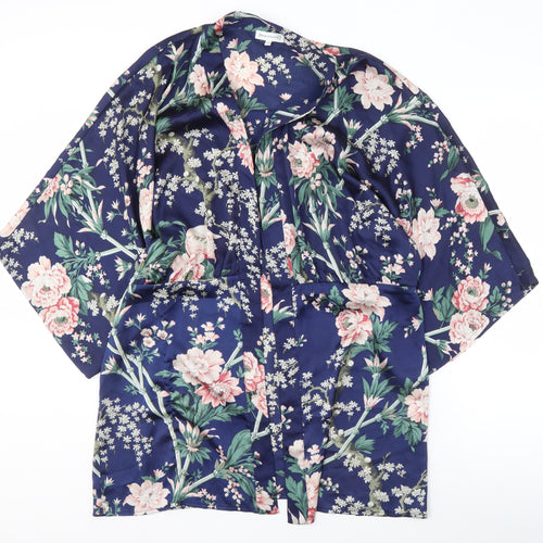 Warehouse Women's Blue Floral Satin Kimono Robe S/M