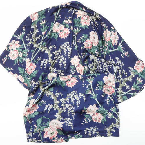Warehouse Women's Blue Floral Satin Kimono Robe S/M