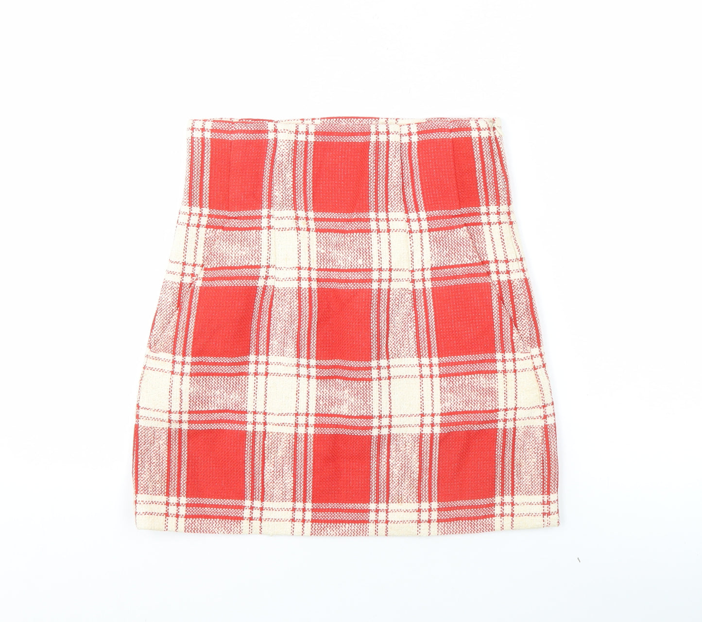 Zara Women's Red Plaid Skirt, XS, Straight & Pencil